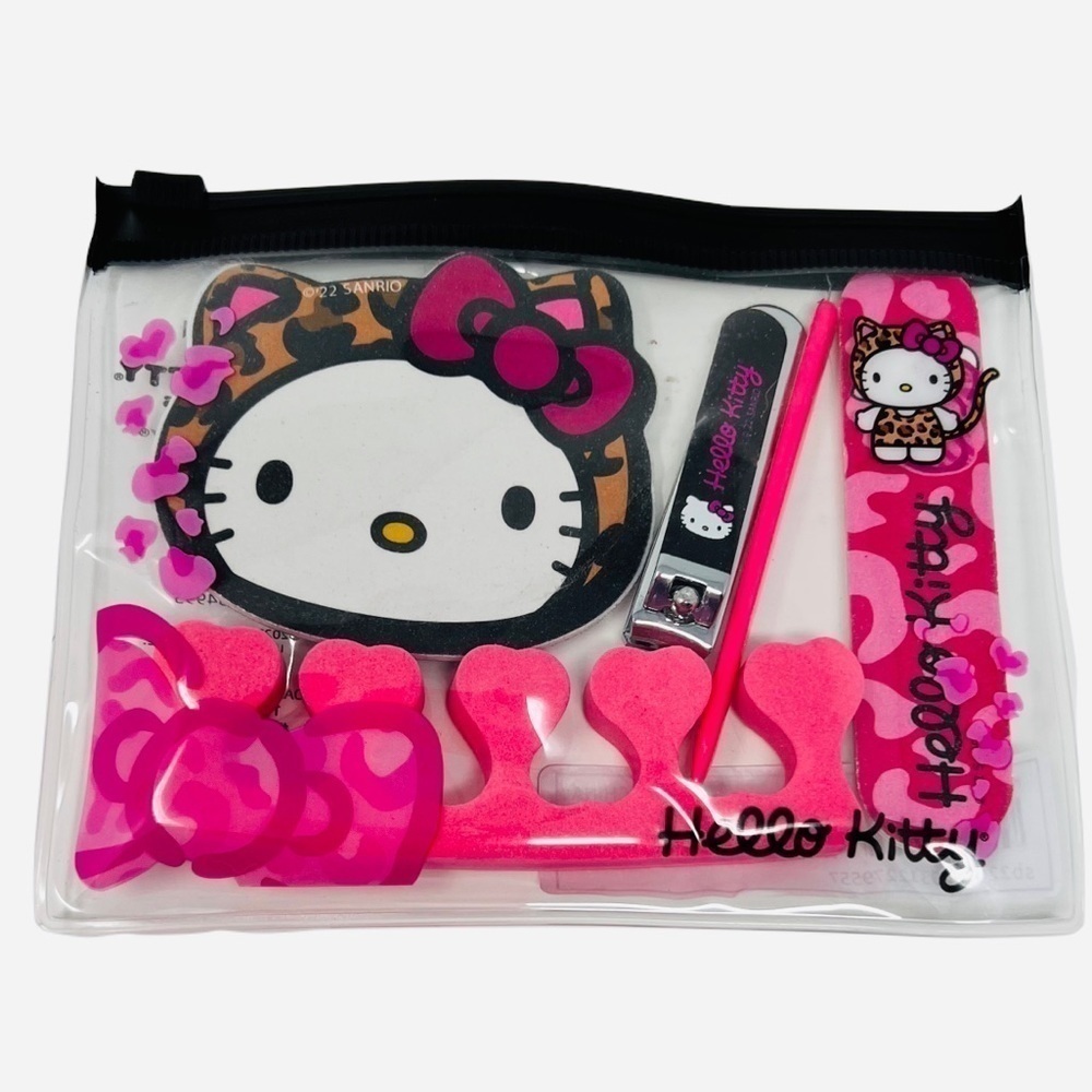 𝅺HELLO Kitty Leopard Pink Bow Nail Manicure Set w/ Case - Picture 2 of 4